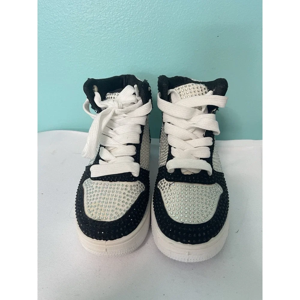 Kids High Top Sneakers Shoe‎ Lace Up Rhinestone Bling Size 9. B-1